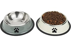 Podinor Stainless Steel Dog Bowls, Food and Water Non Slip Anti Skid Stackable Pet Puppy Dishes for Small, Medium and Large Dogs (2 Pack)