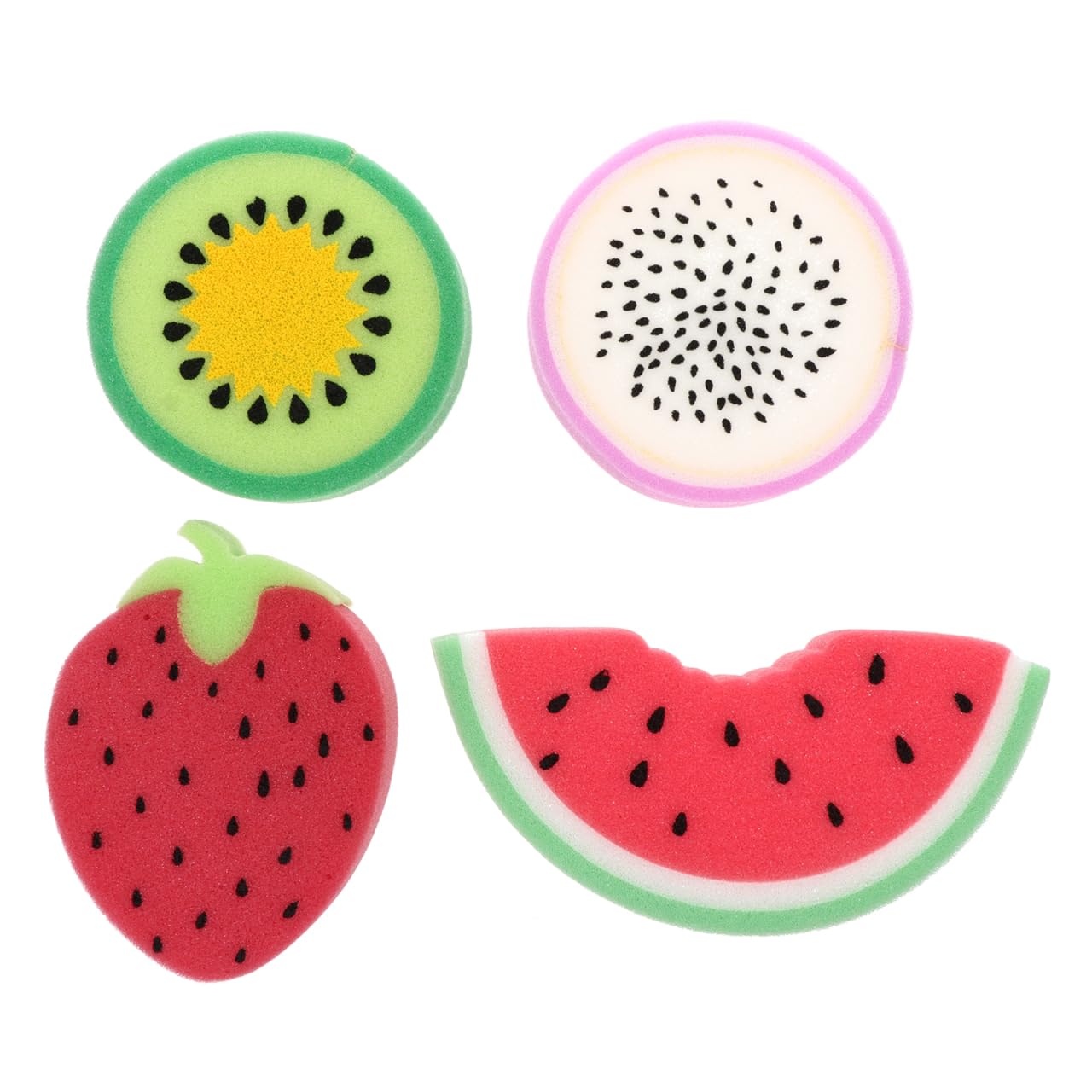 minkissy Kids Bath Sponges 7.28 Inch Fruit Shaped Soft Exfoliating Shower Sponge Set 4 Pack Strawberry Watermelon Design Fun Bathing Tools for Children