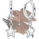 Sterling Silver Star Hoop Earrings for Teen Girls - Colorful Cubic Zirconia Hoop Earrings for Women Hypoallergenic Lightweight Loop Earring Gifts for Granddaughter Christmas