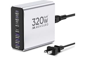 MEKIOJEO Aluminum Alloy 320W USB C Charger 7 Port Fast Charging Station,65W USB C Laptop Charger Compatible with MacBook Pro/Air (Silver-4C3A)