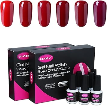 Clavuz Lot De 6 Vernis à Ongles Semi Permanent Rouge Vernis Gel Uv Led Soakoff