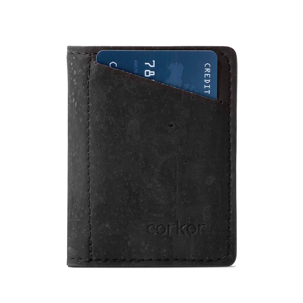 Corkor Slim Wallet for Men, RFID Safe, Vegan Non Leather, Bi-fold Cards, Black Color - with Coin Pocket, S, Minimalist
