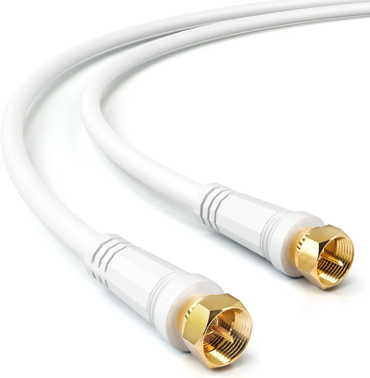 deleyCON 7.5m (24.61 ft.) SAT TV Antenna Cable Coaxial Cable HDTV 4-Fold Shielding DVB-S DVB-S2 Radio DAB Gold-Plated Metal Connector Plugs - White