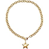 huoflame Chunky Gold Star Pendant Necklace for Women, 18K Gold Thick Chain Choker Necklace, Trendy Statement Jewelry, Star Charm Necklace for Daily Wear & Gifts