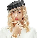 British Vintage Elegant Pillbox Hat with Veil Bowknot Ladies Bridal Wedding Women Fascinator Hat Mesh Fedoras