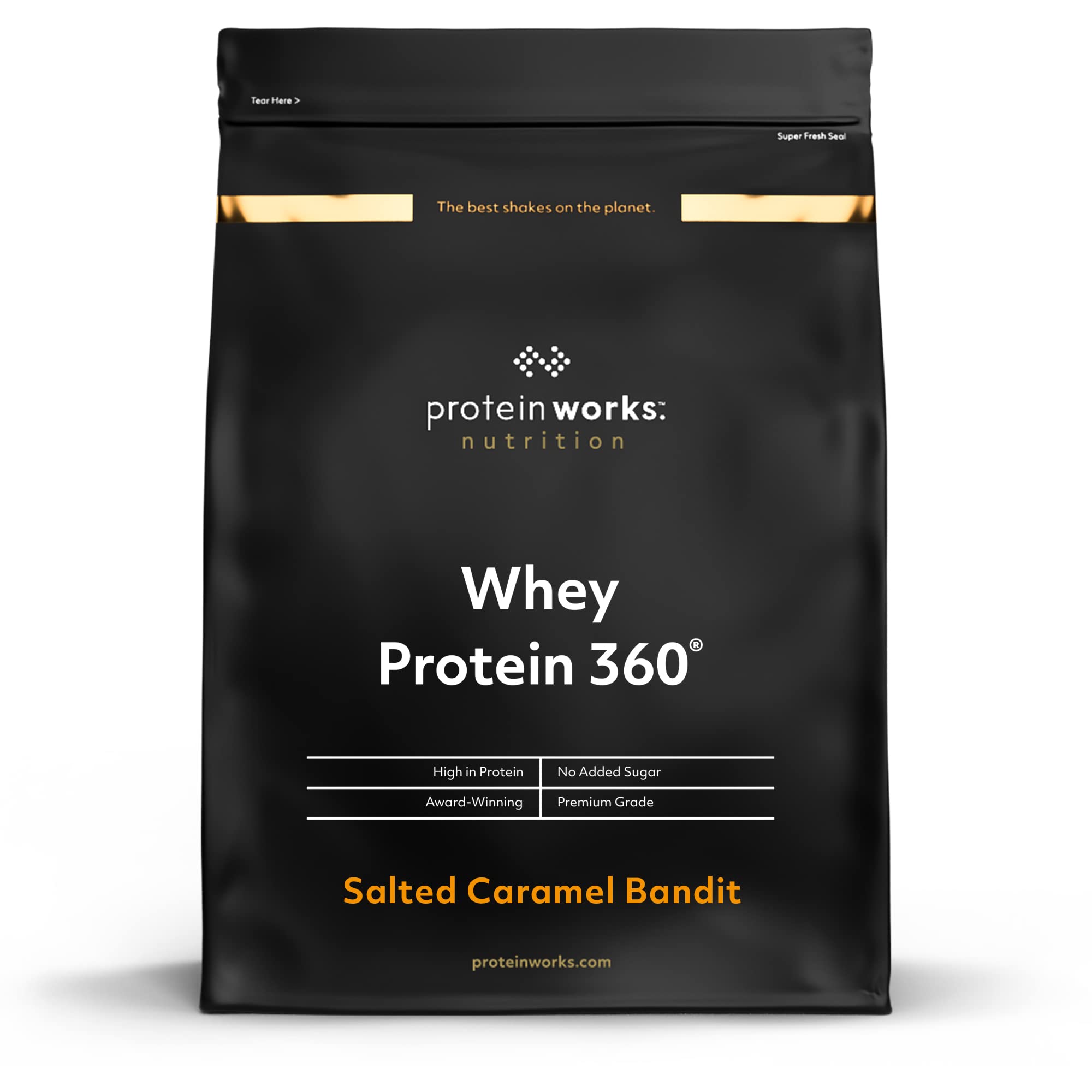 Protein Works - Whey Protein 360, Premium Whey Shake, Salted Caramel Bandit, 80 Servings (2.4kg), Whey Protein Powder Blend, No Added Sugar Protein Shake