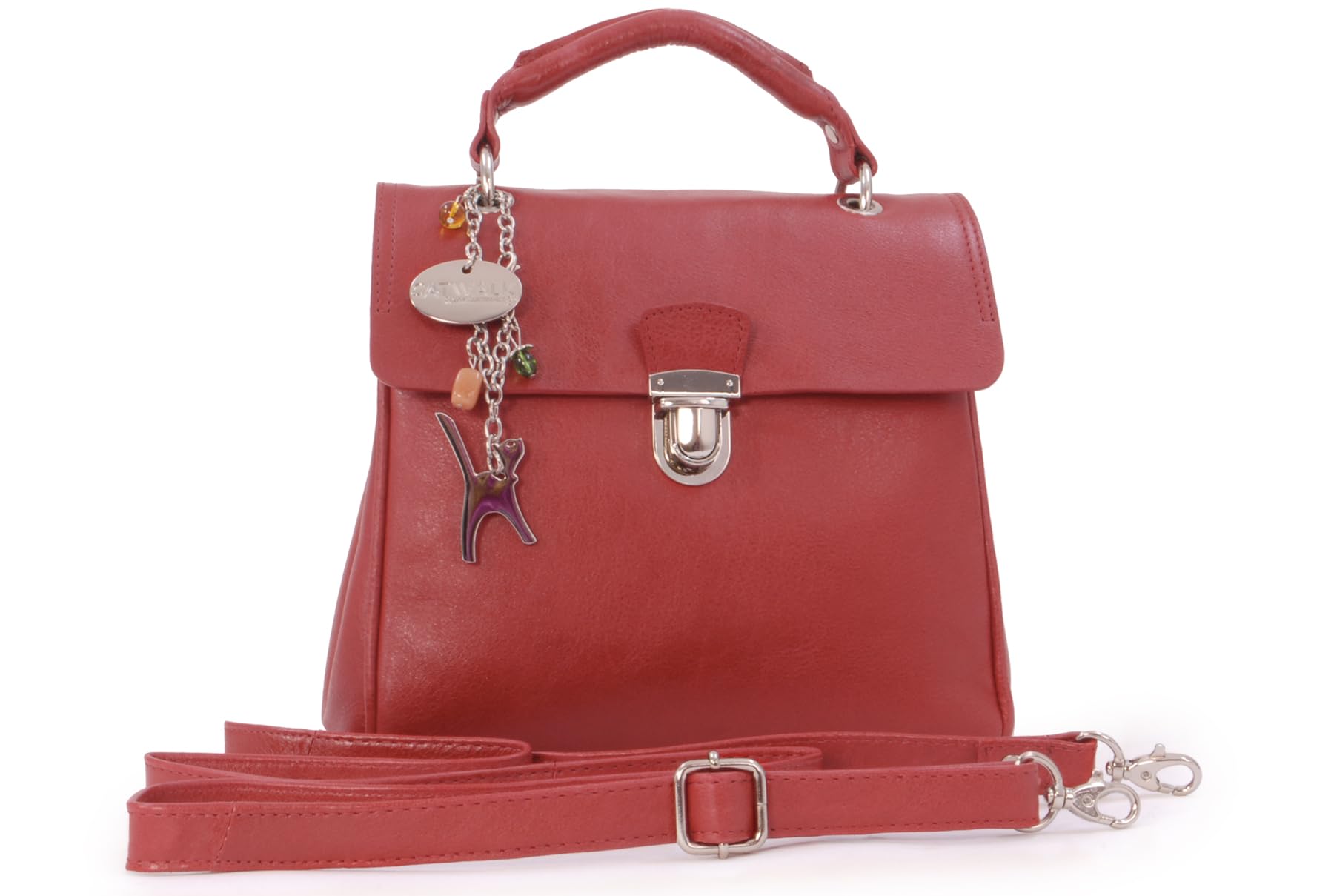 Catwalk Collection Handbags - Women's Leather Cross Body Bag - Medium Top Handle Bag - Adjustable Detachable Shoulder Strap - Pandora - Red