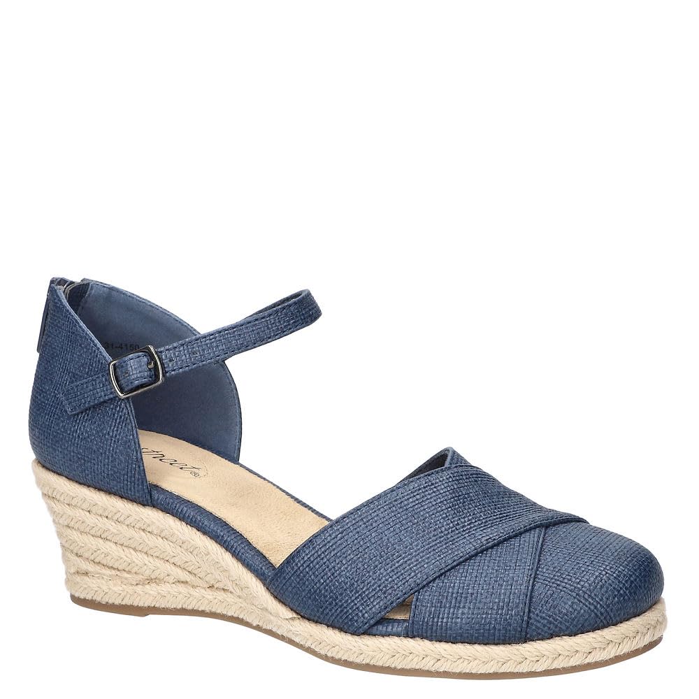 Easy Street Women’s Coast Sandal, Navy Linen Embossed, 5