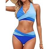 Sopliagon Women's Bikini Sets Twist Front Two Piece Swimsuit Halter Bathing Suit