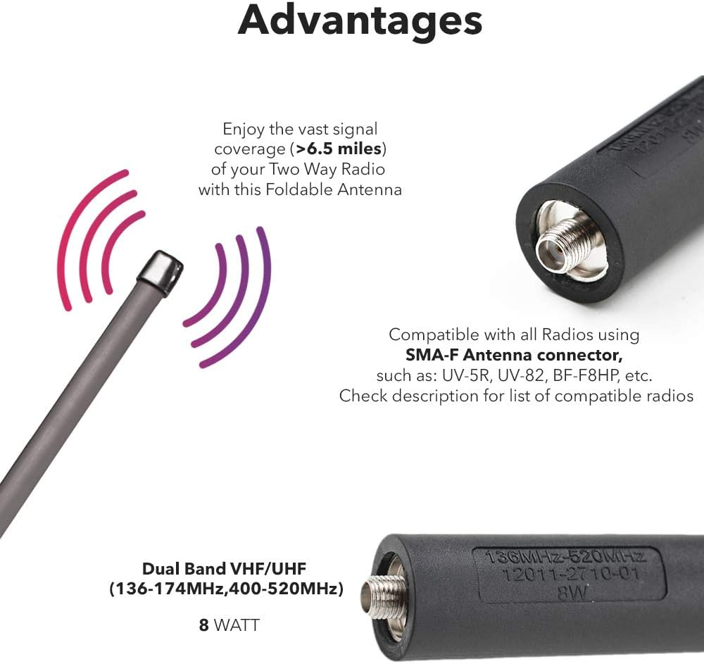 Mirkit Foldable Tactical Antenna 18.7 inch with SMA-Female Connector, Dual Band VHF/UHF (136-174MHz, 400-520MHz) for: UV-5R, UV-82, BF-F8HP, UV-5R V2+ Plus, BF-F9 V2+ Two Way Radios: Home Audio & Theater