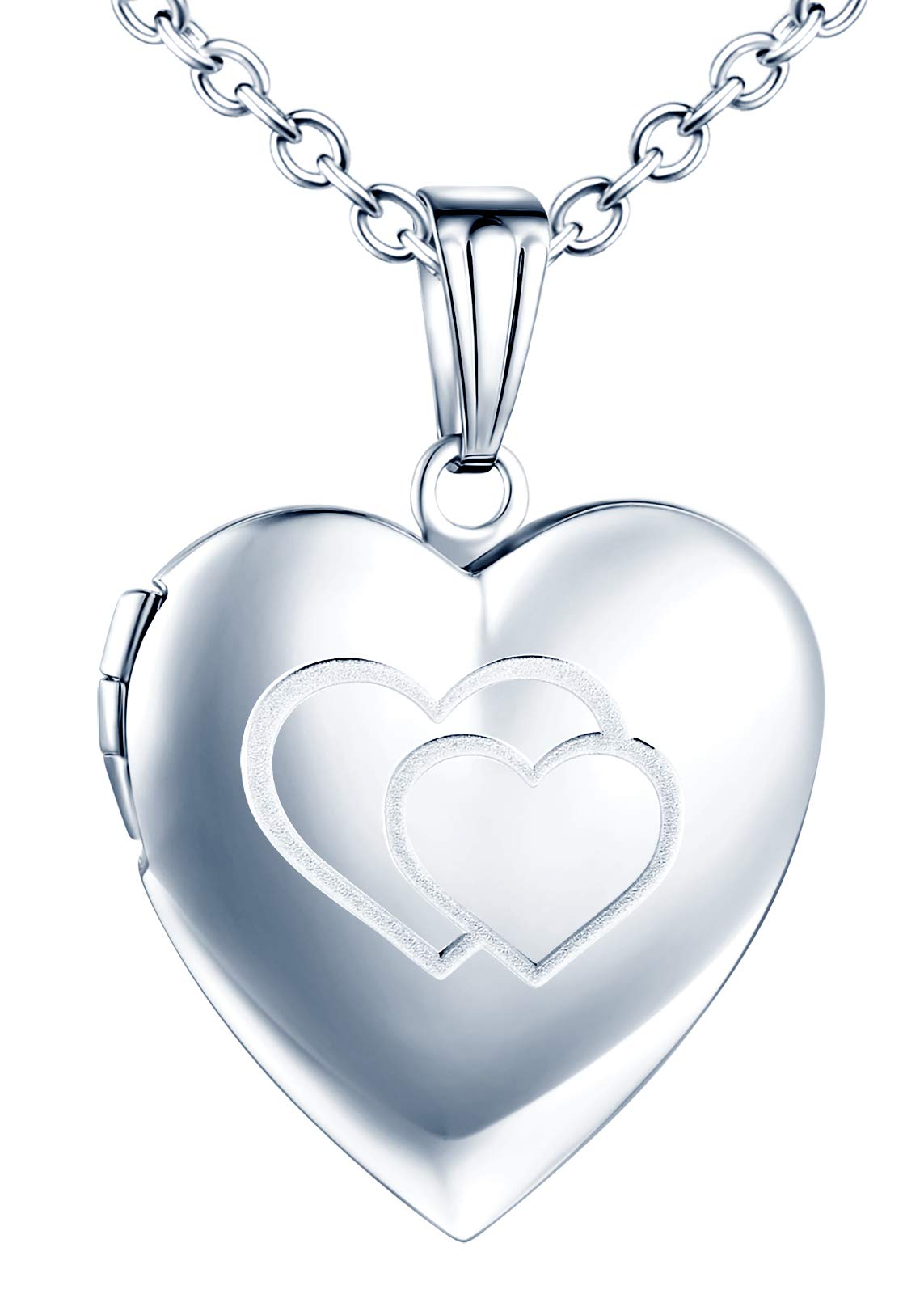 CPSLOVE Heart Photo Necklace Pendant, Stainless Steel Women's Girl's Necklace Pendant, Memorial Necklace, Can Open and Place Photos, Carving The Heart Pattern
