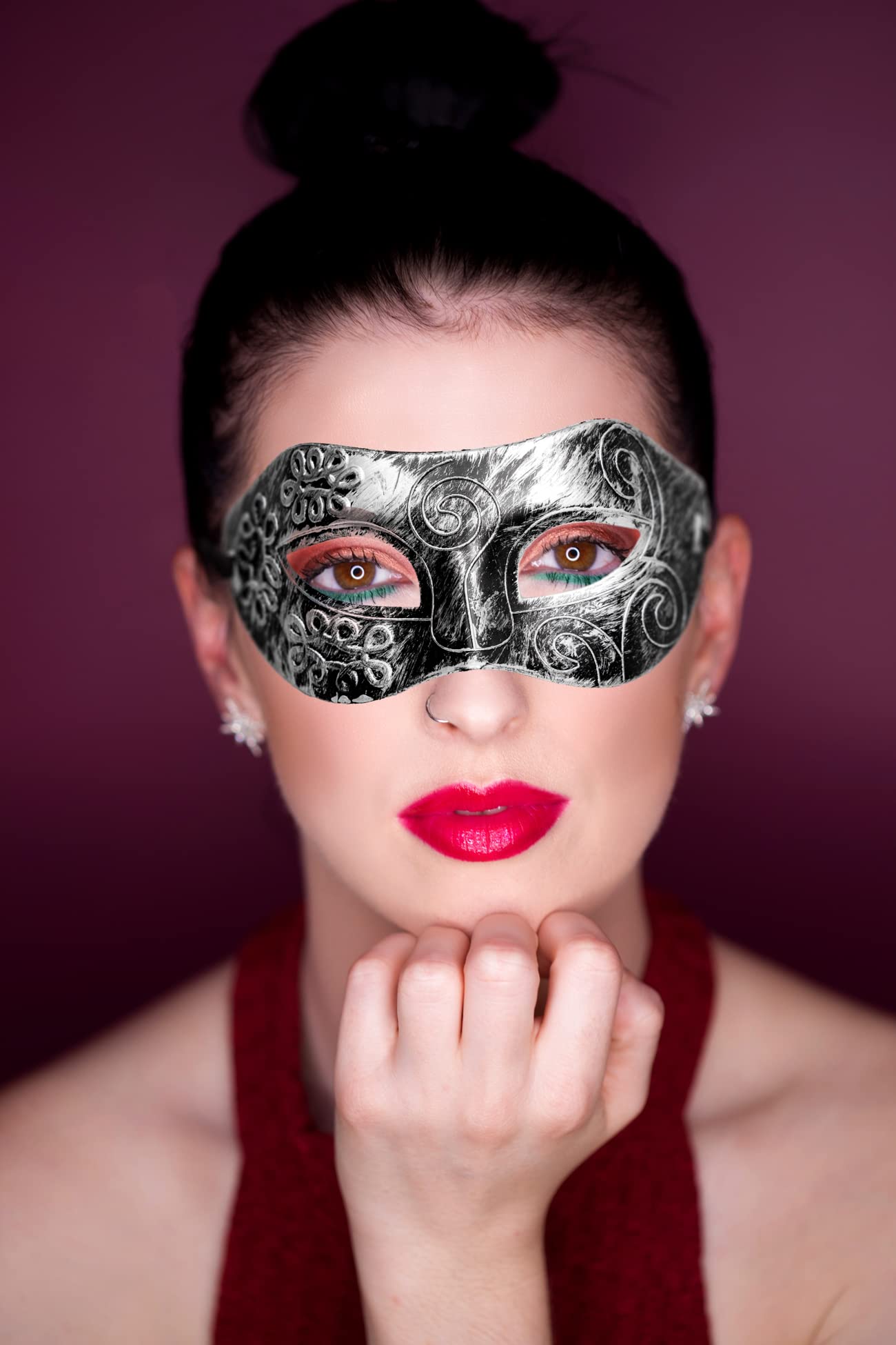 SHATCHI Venetian Masquerade Lace Mask Carnival Eye Masks Halloween Ball Party Prom Carnival For Man Ladies Fancy Dress, Roman Silver, One Size — image 1