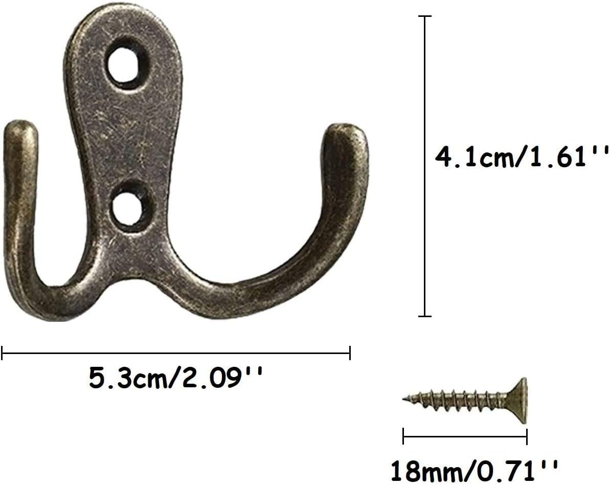 Namvo 10 Pcs Double Coat Hook Vintage Metal Hook Bronze Hat Clothes Towel Hook Antique Twin Robe Hook Dual Hooks Hanger Wall Mounted Door Hanging Hooks for Kitchen Bathroom Bedroom with Screws - Image 4