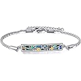 CUPENDA Axolotl/Hummingbird/Frog Bracelet 925 Sterling Silver Abalone Shell Animal Bar Pendant Bracelet Valentine's Day Jewelry for Women