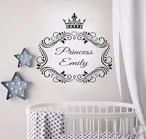Princesa Corona Etiqueta De La Pared Personalizada Bebe Nombre Pared Arte Calcomania Monograma Diseno Nursey Decoracion Princesa Estilo Papel Pintado Amazon Es Bebe