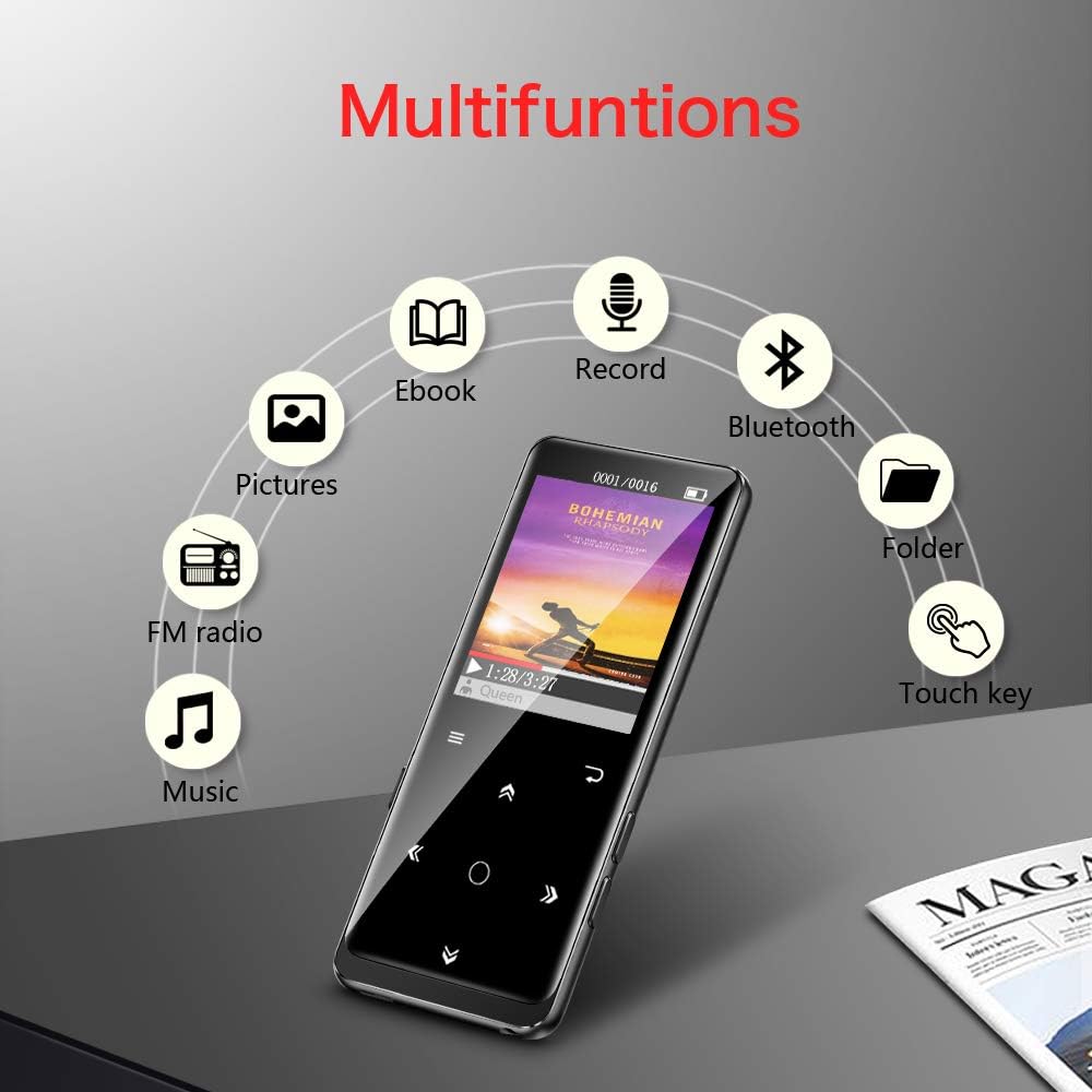 16GB MP3 Player, Supereye MP3 Player with Bluetooth 4.1, Portable HiFi Lossless Sound MP3 Music Player with FM Radio, Recording, E-Book, Backlit Keys, Support up 64G, (Music Headphones Included): Home Audio & Theater