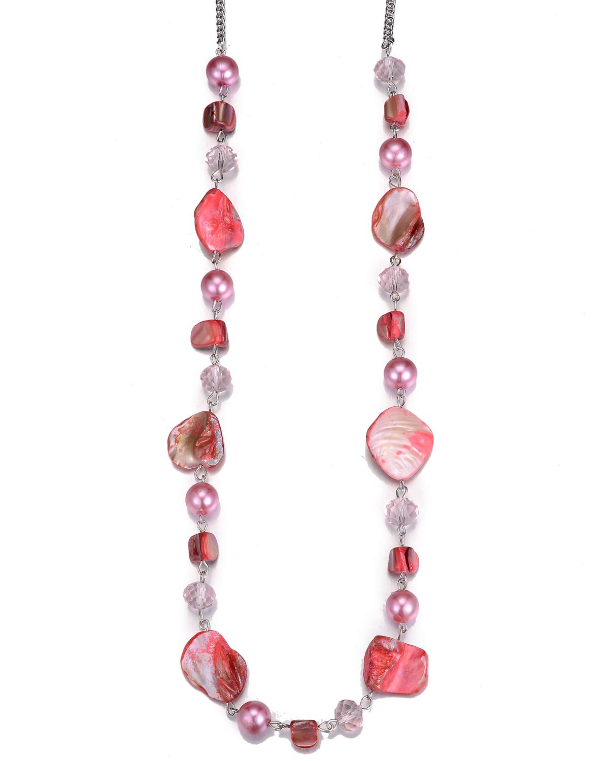 BULINLIN Long Beaded Silver Necklace for Her Crystal Bead Sweater Chain Fashion Jewelry Necklace Birthday Gifts for Women Mum(35-pink)