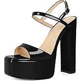 Esvowido Womens High Block Platform Heels Open Toe Ankle Strap High Heeled Sandals for Bride wedding Party Prom 6 Inch Black US Size 8.5