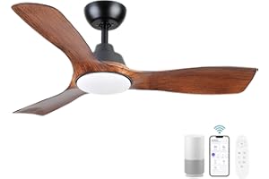 SEVENINE 42 Inch Ceiling Fan with Lights and Remote, Smart Ceiling Fans Compatible with Alexa Smart Tuya app, Reversible Noiseless DC Ceiling Fan for Indoor Bedroom Living Room Kids Boys Room Patio