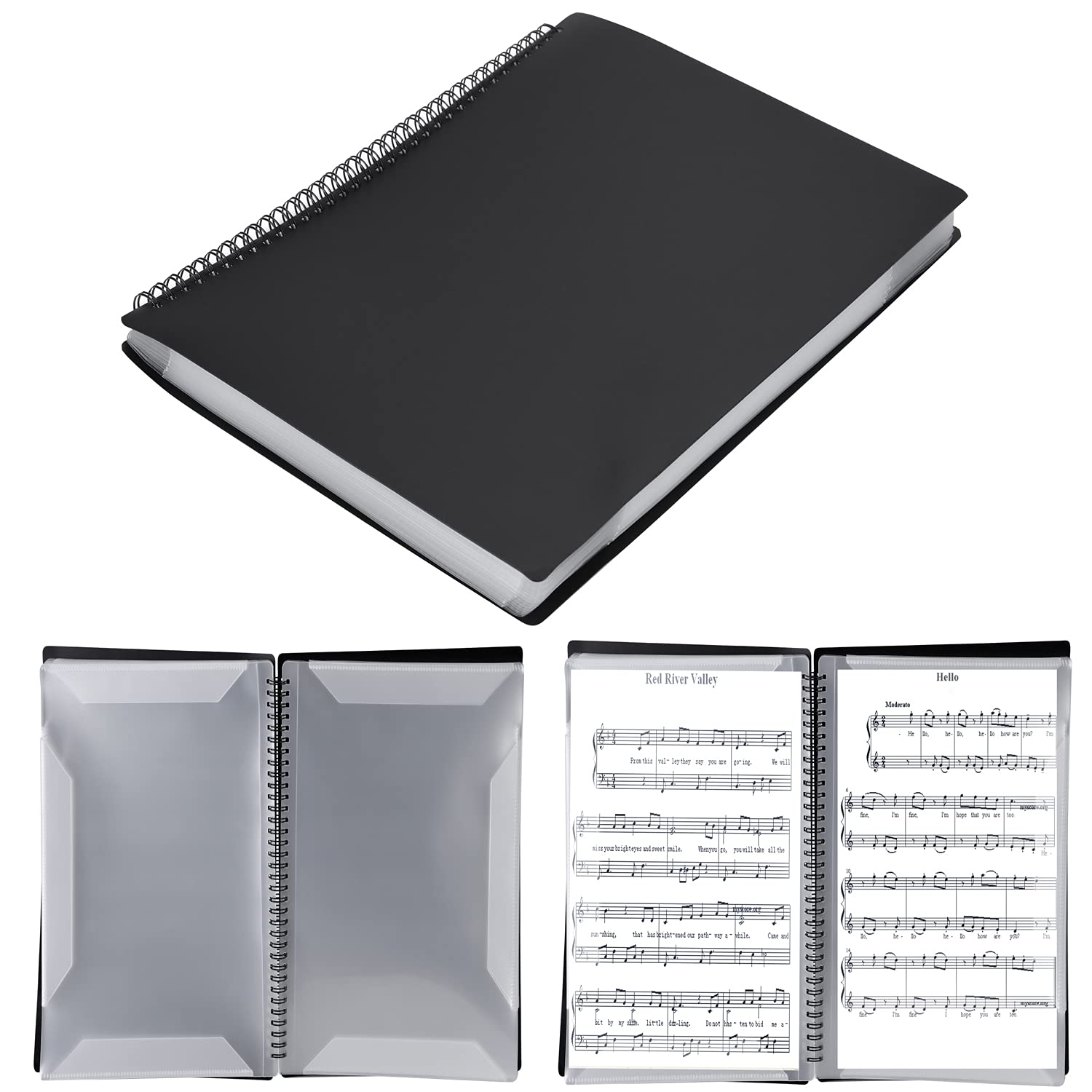 Music Sheet File Folder Blank Paper Sheet Document File Organizer Folder with 60 Pages Spiral-Bound Plastic Folder