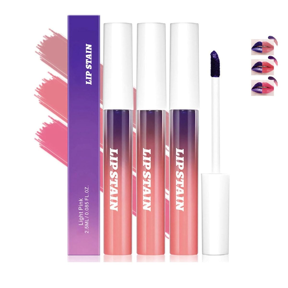 Pakivs 3Pcs Peel Off Lip Stain Lip Tint Set,Long-Lasting Peel Off Matte Lip Gloss,Matte Liquid Lipstick Nude Lip Gloss Waterproof Lip Tint Stain Non-stick Cup Peel Off Lipstick Lip Makeup for Women