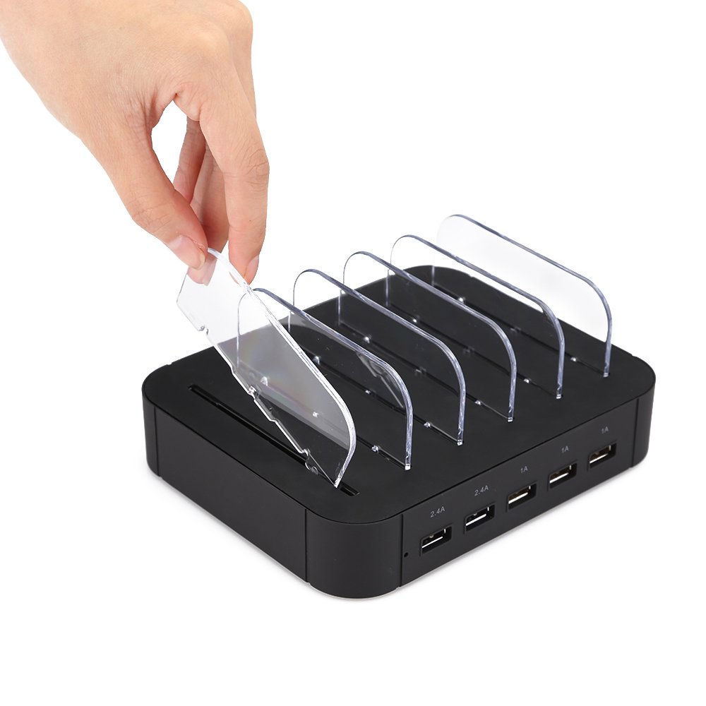 Estación de carga USB,Mbuynow 5 Puertos USB Multi-Cargador Universal 2.4A Tecnología de carga rápida para teléfonos inteligentes Tablets Galaxy Nexus y más