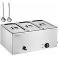 VEVOR 3-Pan Commercial Food Warmer, 24QT Electric Steam Table, 1200W Professional Countertop Stainless Steel Buffet Bain Marie with 86-185°F Temp Control for Catering and Restaurants, Silver