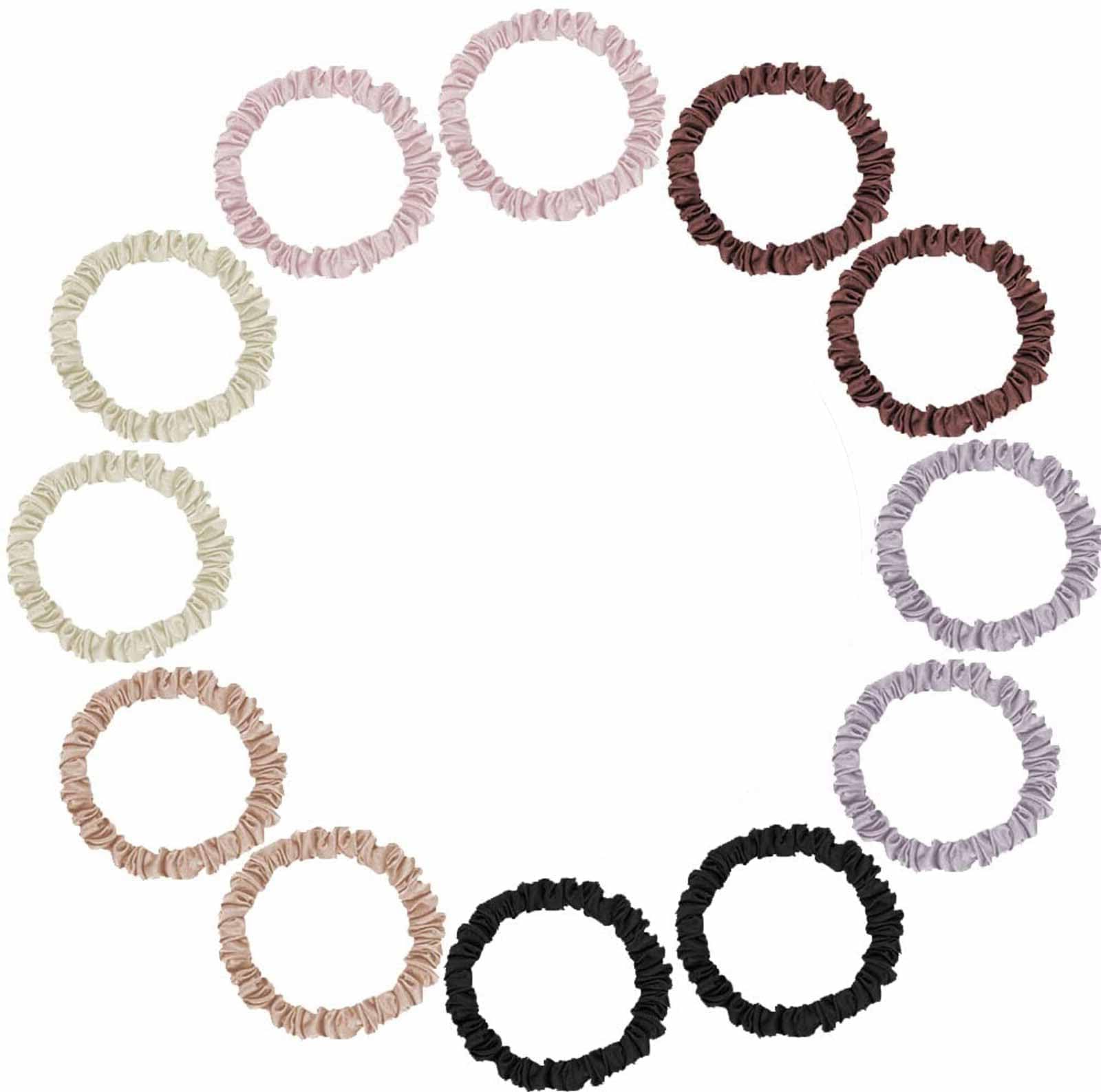 Hair Ties| Bands 12 Packs for Woman| Girls, Skinny Silk Satin Hair Scrunchies, Small Ponytail Holders No Damage Breakage for Thin/Thick Curly Long Fine Hair