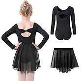 DIPUG Girls Ballet Leotards with Removable Skirt Toddler Hollow Back Dance Dress Combo