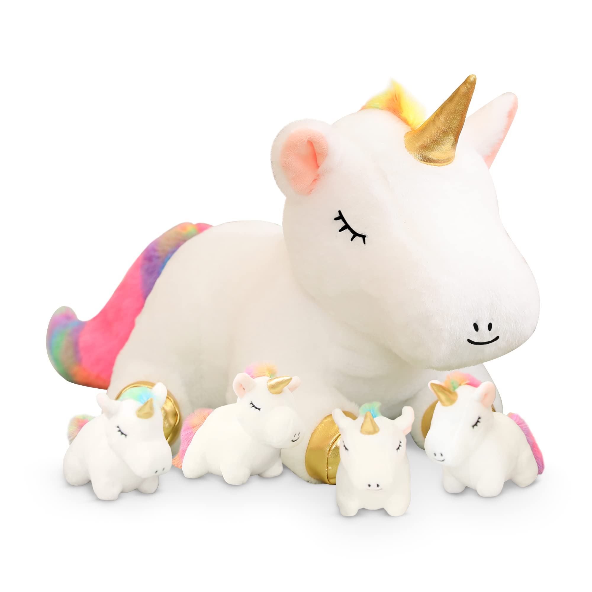 Photo 1 of SQEQE Colorful Unicorn Plush Toy with 4 Baby Plush Unicorns in her Tummy, Stuffed Cotton Plush Animal Toy Gift for Kids