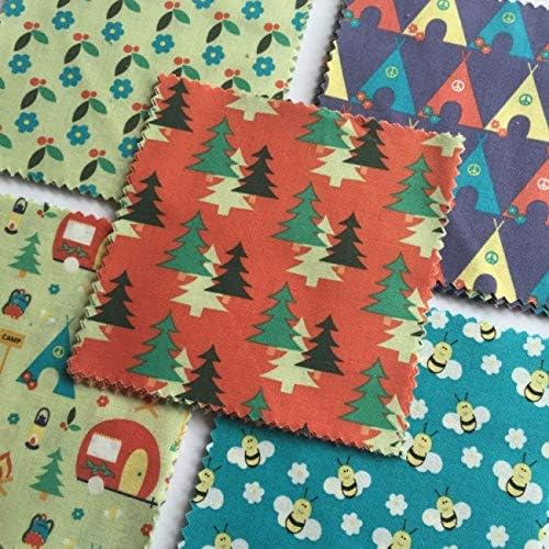100% Cotton Charm Packs Camping Green Tent Patchwork Camping Fire Woods Quilting Quillow Quilting Fabric Precut Squares Fabric Freedom
