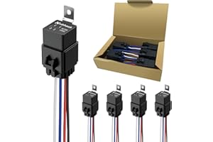 NODEHAWK 4-PIN Relay 40/30AMP 12V DC Automotive Relays Waterproof Relay with Harness Heavy Duty 12 AWG Tinned Copper Wires, 5 Pack