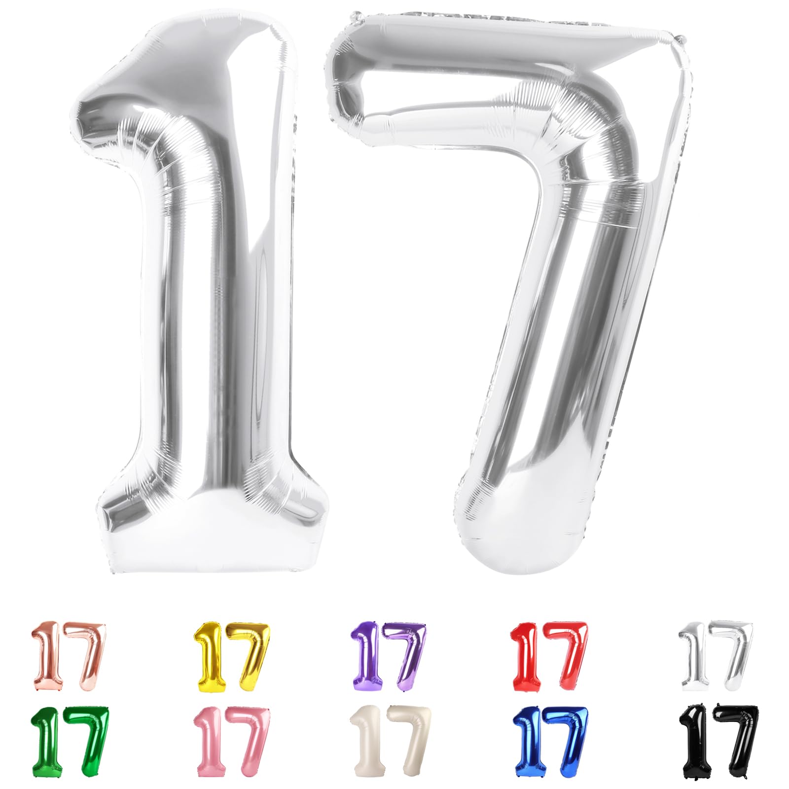 Photo 1 of 17 Balloon Numbers 40 In, 17th Birthday Decorations for Boys Girls, Silver Happy 71st Birthday Party Decorations Big Balloons for Wedding, Celebration Party, Graduations