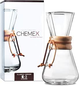 Amazon.com: Chemex Cafetera de vidrio para verter – Serie Classic – 3 tazas  – Embalaje exclusivo : Hogar y Cocina