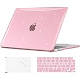 EooCoo Case Compatible with MacBook Air 15 inch 2026 2025-2023 Release M4 A3241 M3 A3114 M2 A2941 Liquid Retina Display, Plastic Hard Shell Case & Keyboard Cover & Screen Protector, Sparkly Pink