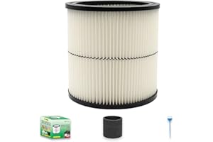 WHI-GN 1 Pack 17884 Vacuum Cartridge Filter Replacement for Craftsman shop vac filter 9-17884 17935 17937 17920 for 6 Gallon & Larger Wet/Dry Vacs + 1 Pack Foam Sleeve Filter for Most Branded Vacuums