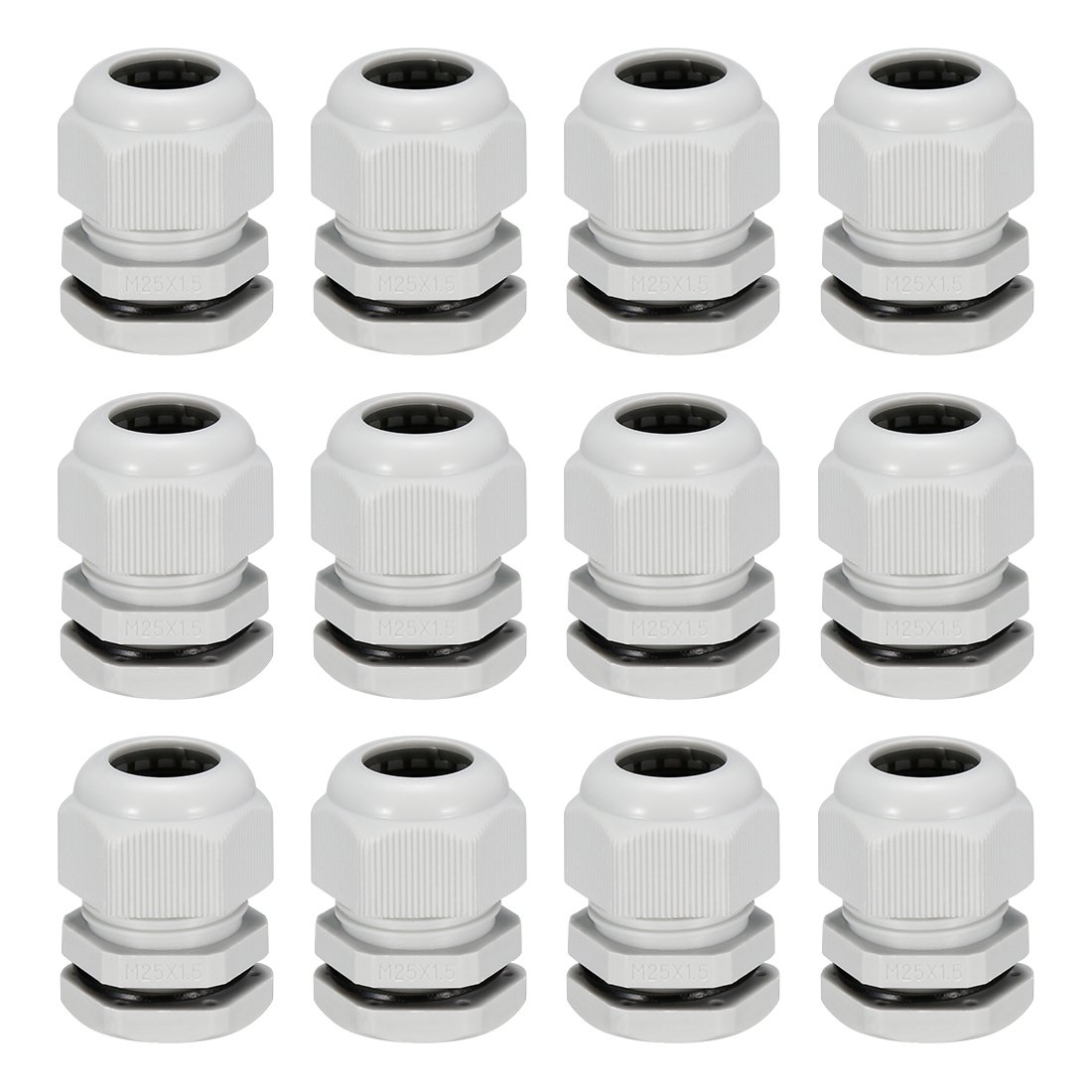 sourcing map 12Pcs M25 Cable Gland Waterproof Connector Plastic Wire Glands Joints White for 8mm-16mm Dia Wires