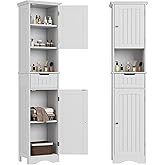 ChooChoo 67" Tall Bathroom Storage Cabinet, Narrow Bathroom Cabinet with 2 Doors and 1 Drawers, Freestanding Cupboard Floor Cabinet with Adjustable Shelves for Living Room, Kitchen, White
