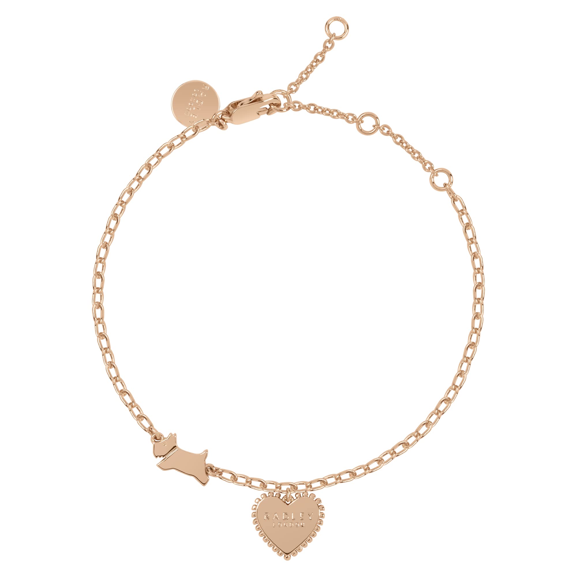 RADLEY Ladies 18ct Rose Gold Plated Bobble heart Bracelet RYJ3136S