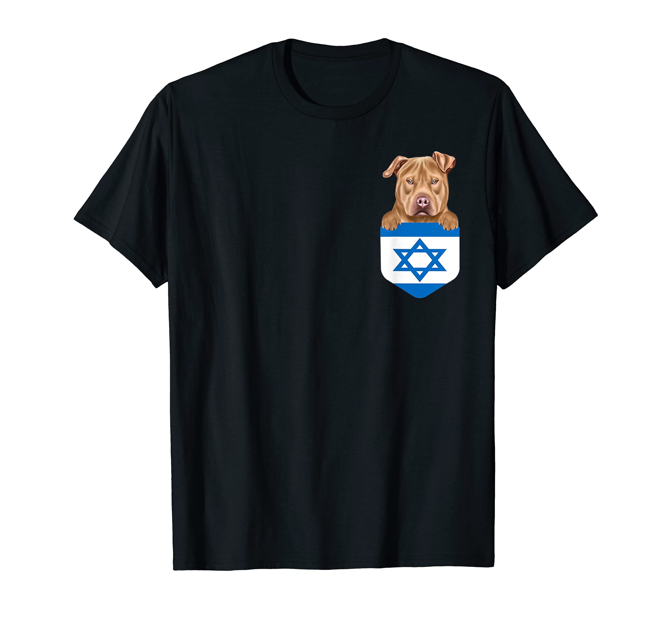 Israel Flag Usa Staffordshire Terrier Dog In Pocket T-Shirt