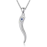 URONE Italian Horn Necklace Sterling Silver Lucky Cornicello Italian Horn Evil Eye Pendant Necklace Protection Amulet Jewelry Gifts for Women