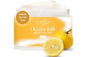 FLORIDA SALT SCRUBS Sea Salt Body Scrub by Florida Suncare - Ocean Salt Body Polish Infused with Marine Algae - Exfoliating Face and Body Scrub - Facial Scrub Exfoliator to Tackle Acne and Scars (Yuzu, 12.1 oz)
