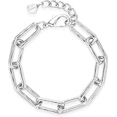 COBI Chunky Bracelets for Women, Paperclip Bracelets, Coffee Bean Chunky Link Bracelet, 18K Gold & Sterling Silver Plated, Stackable Thick Large Punk Jewelry