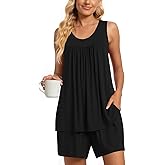 TAOHUADAO 2 Piece Women's Sleeveless Pajama Sets, Lounge Sleepwear Ladies Pjs Sets with Pockets