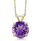 Gem Stone King 14K Yellow Gold Purple Amethyst Pendant Necklace for Women | 2.10 Cttw | Gemstone February Birthstone | Round 9MM | With 18 Inch Chain