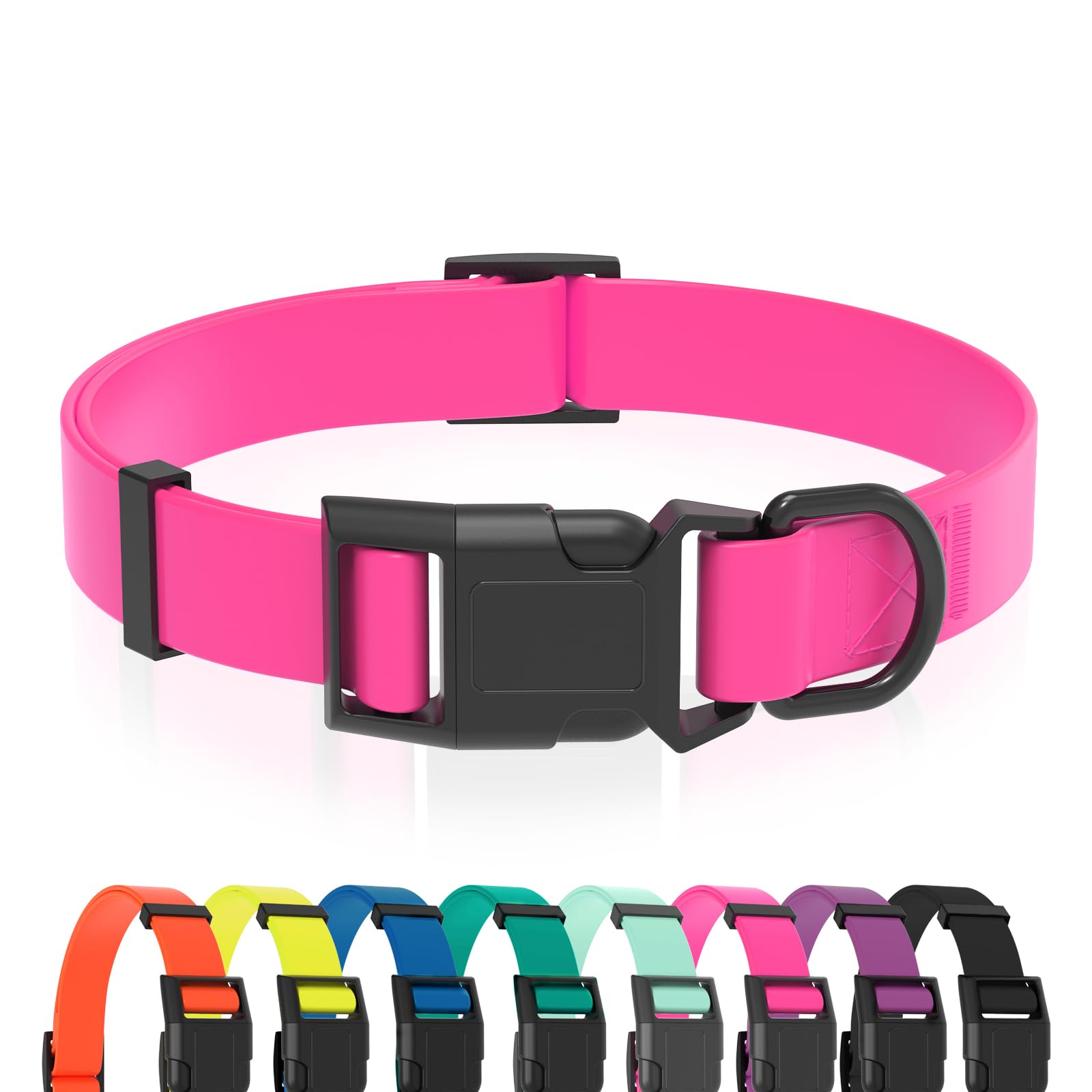 Photo 1 of Kidding Pets Waterproof Dog Collar, Easy to Clean Rubber Dog Collars with Quick Release Buckle Fits Small Medium or Large Dogs (Pink, L < 15.4-24.8 inch)