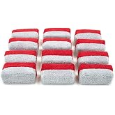 Autofiber Mini [Saver Applicator Terry] Ceramic Coating Applicator Sponge | 12 Pack | with Plastic Barrier to Reduce Product Waste. (Red/Gray)
