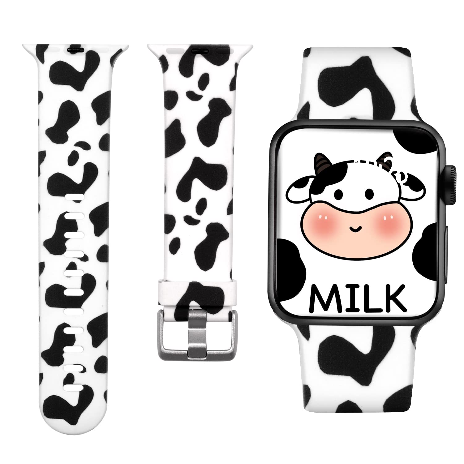 Laffav Compatible with Apple Watch Bands 42mm 41mm 40mm 38mm for Women Men, Soft Silicone Fadeless Pattern Print Wristbands for iWatch Series 11/10/9/8/7/6/5/4/3/2/1 SE/SE2/SE3, CowPrint