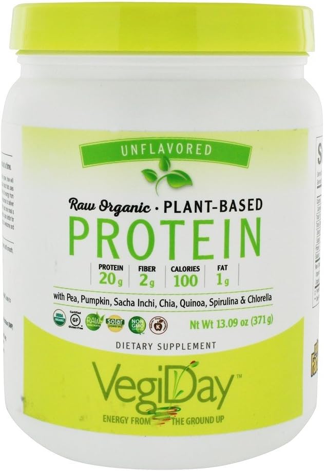 VegiDay - Raw Organic Plant-Based Protein Powder Unflavored - 13.09 oz.