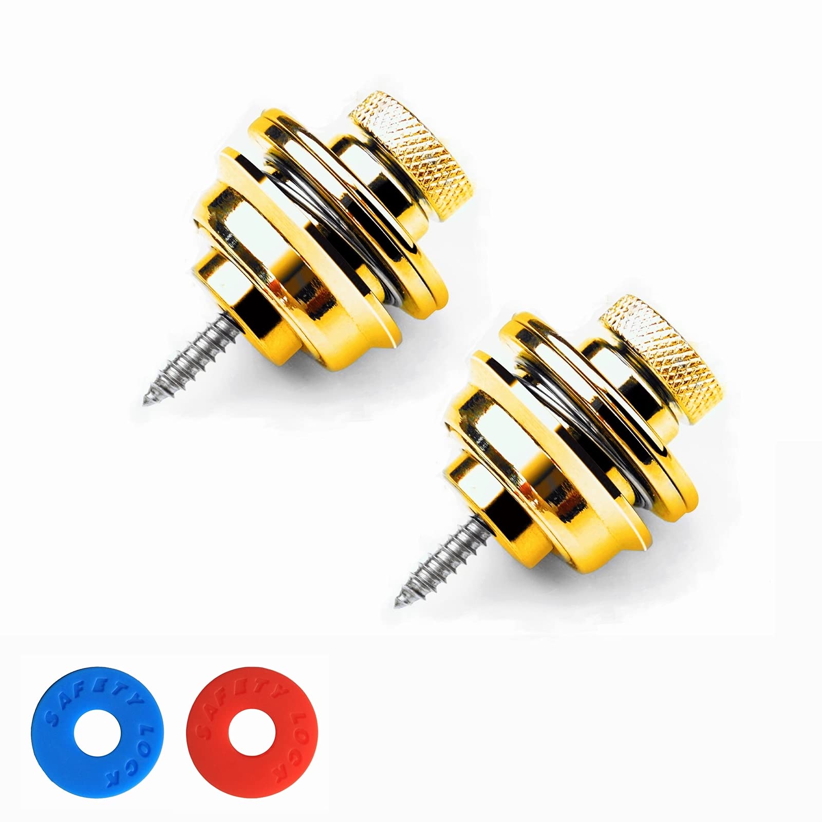 Guitar Strap Locks Flat Round Head Heavy Duty Metal Button Security Straplock, Dual Design Strap Retainer System 2PCS with 5 Rubber Block for Electric Acoustic Guitar,Ukulele